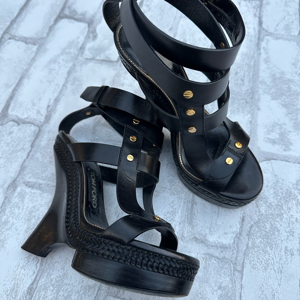 Tom Ford Black Platform Gladiator Sandals with Studded Straps